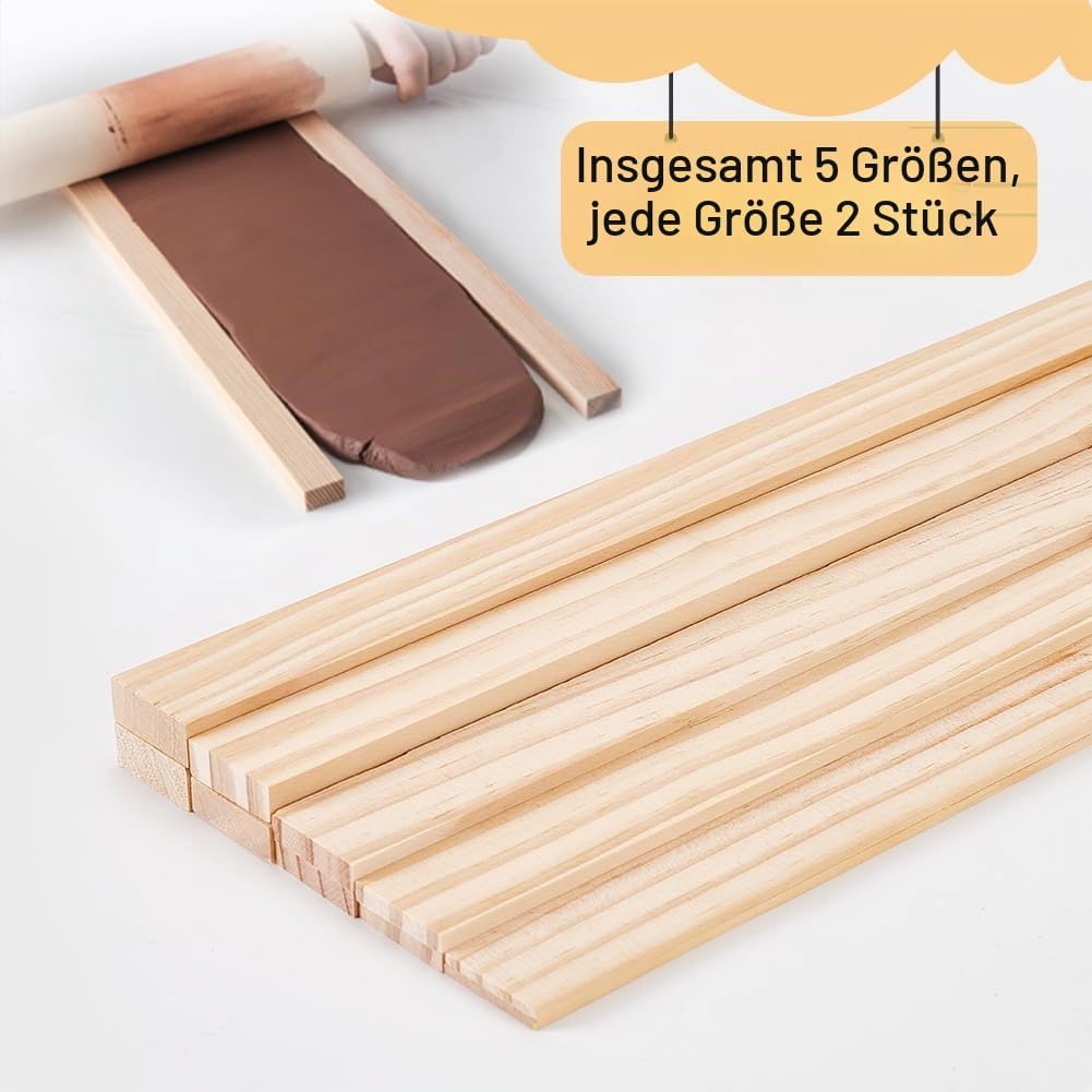 BENECREAT 10pcs Holzplatten Töpferei Werkzeuge, 5 Grösse Rechteck Mud Stick Guide für Töpferei Polym