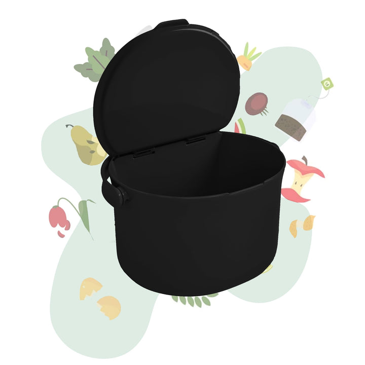 Lemodo Organko Daily schwarz, Biomülleimer Küche 3,3 l – formschöner Komposteimer aus recyceltem Kun