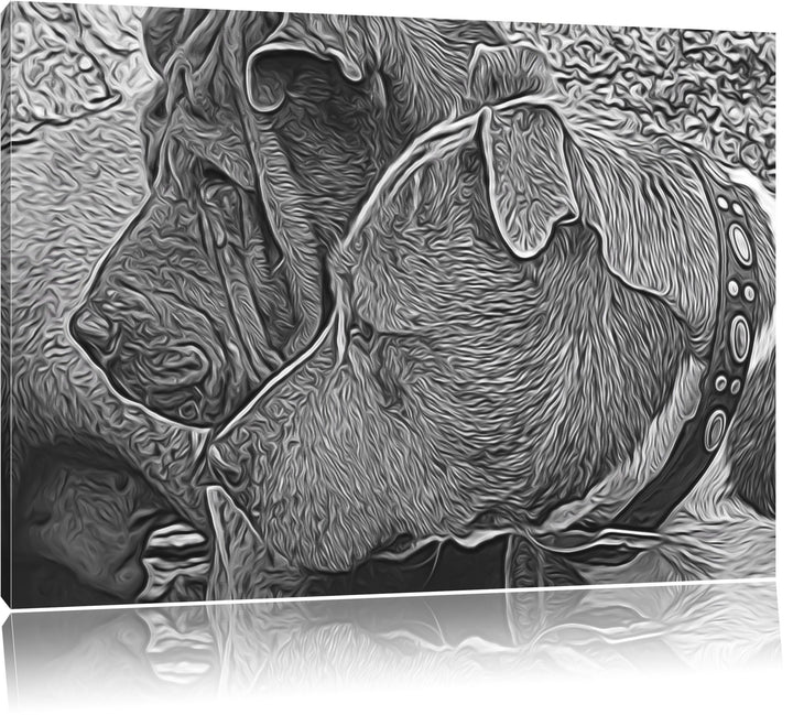 zwei Hunde im Profil Deluxe Format: 100x70 cm auf Leinwand, XXL riesige Bilder fertig gerahmt mit Ke