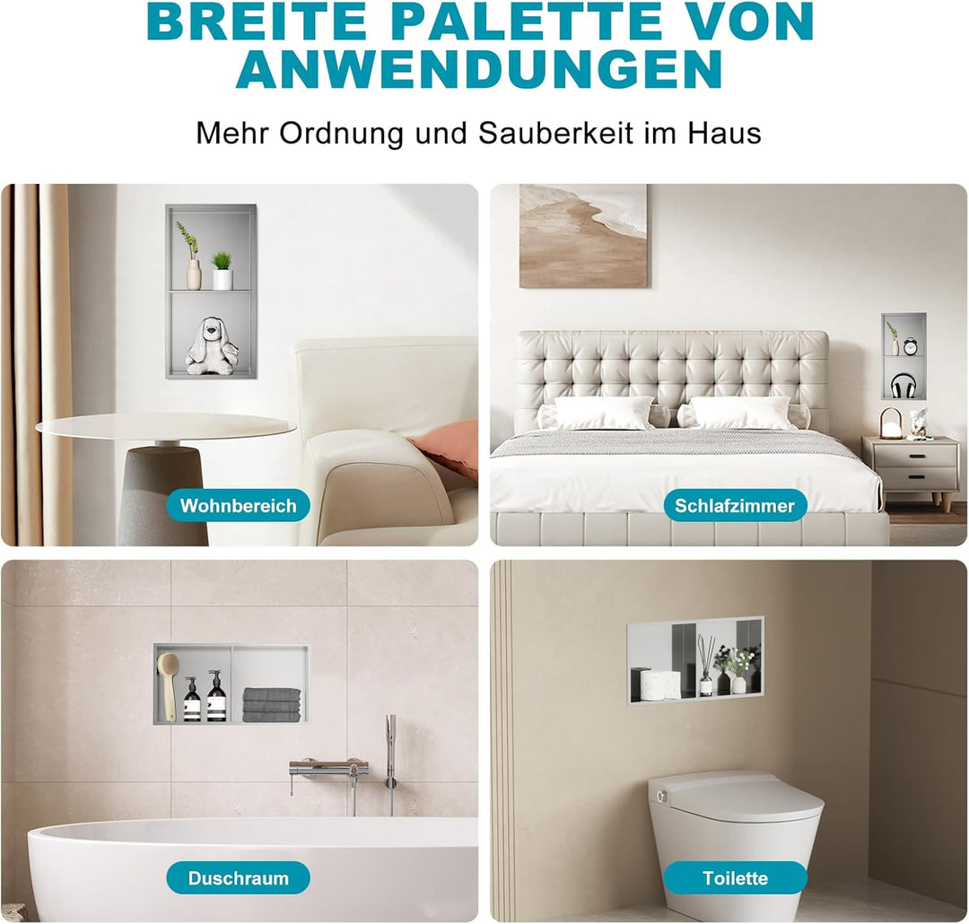 Duschnische Edelstahl 60x30x10 cm (30x30x10 cm，30x30x10 cm) Doppelregale Wandnische Dusche Lagerung