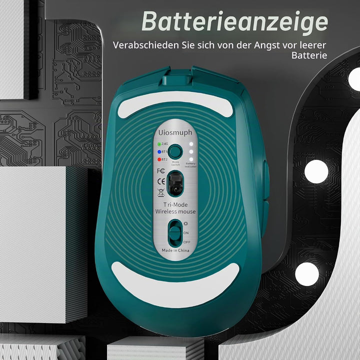 Uiosmuph G19 Bluetooth Maus, LED Bluetooth Funkmaus (Tri-Mode: BT 5.1/5.0+2.4G), Batteriestand sicht