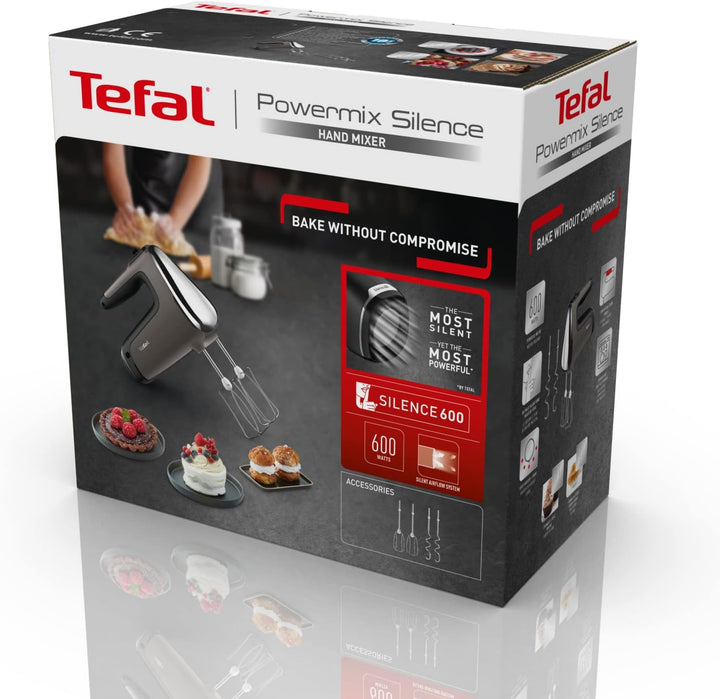 Tefal HT650E Power Mix Silence Handmixer | 600 Watt | variabler Geschwindigkeitsregler | Turbo- und