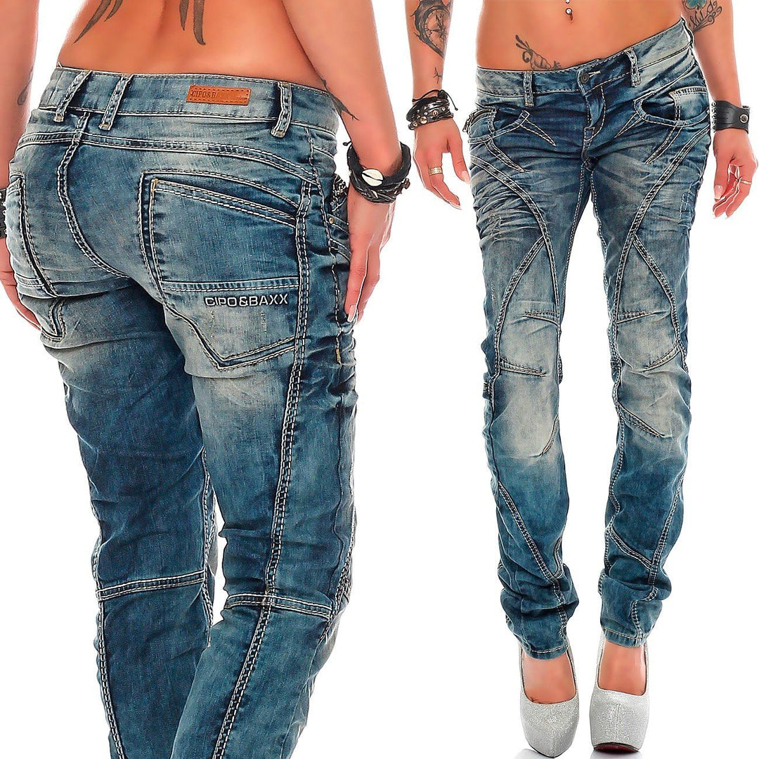 Cipo & Baxx Damen Jeans Hose Hüftjeans Skinny Slim Fit Stretch 30W / 32L Blau - 33, 30W / 32L Blau -