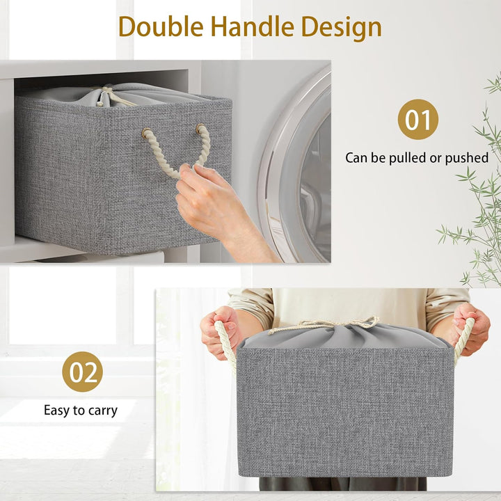 Yawinhe 3er Set Aufbewahrungsbox mit Deckel,Faltboxen aus Stoff mit Kordelzug-Abdeckung und 2 Griffe