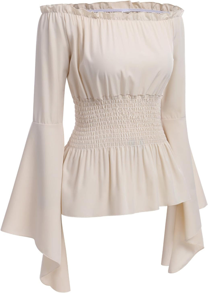Odizli Mittelalter Kleidung Damen Gothic Steampunk Langarm Off Shoulder Corsett Top + Gürtel Viktori