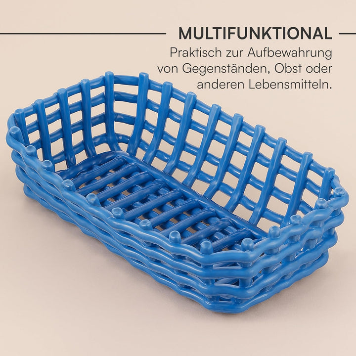 Baroni Home Geflochtener Mehrzweckkorb aus Keramik, Obstkorb, Tischdeko, Taschenleerer, rechteckig,