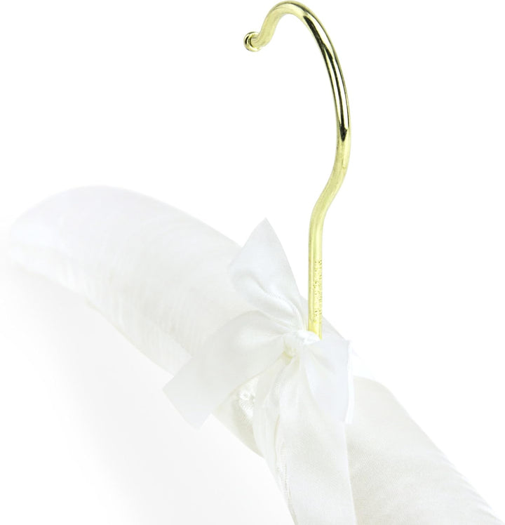 Hangerworld 4 Gepolsterte Kleiderbügel mit Satinbezug in Elfenbein, Bügelbreite 43 cm, mit goldfarbe
