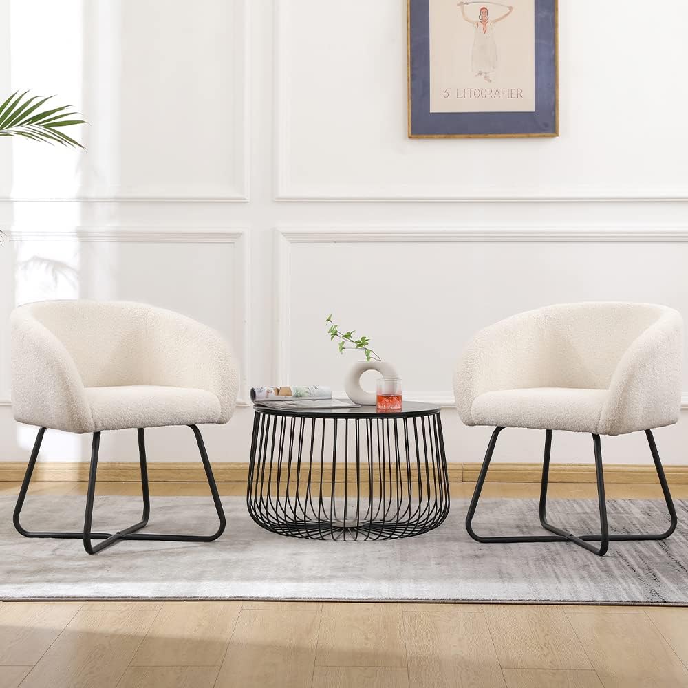 Mingone Sessel Kleine Loungesessel Cocktailsessel Modern Lammwolle Designer Polstersessel mit Schwar