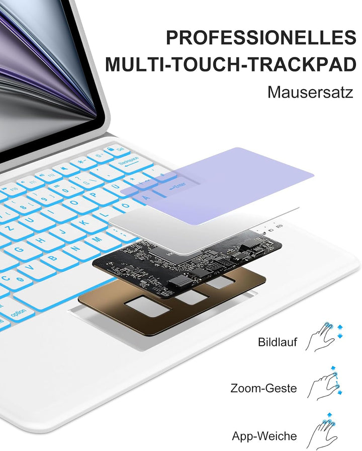 Für iPad Air 13 (M4/M3) Hülle mit Touchpad &amp; Beleuchtung QWERTZ Hellgrau Air 13 M4/M3/M2 (2026-2024)