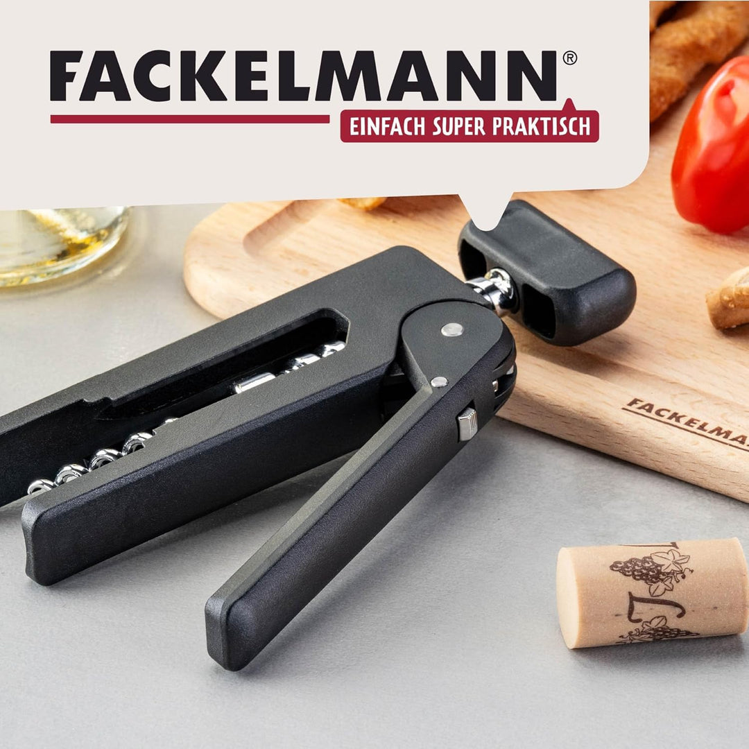 Fackelmann Korkenzieher, 193mm, Ergonomischer Griff, Innovativer Mechanismus, Geeignet für Natur- un