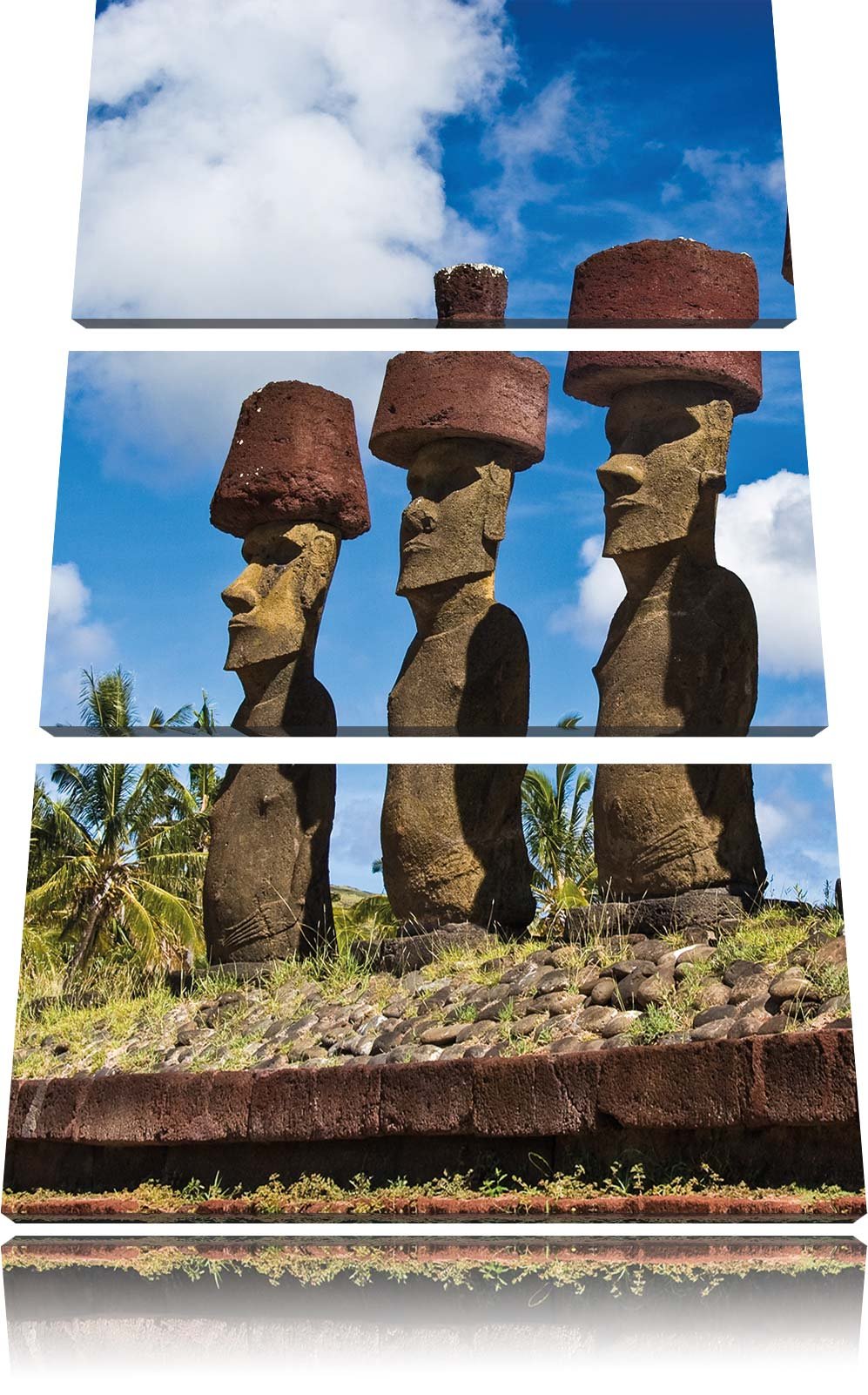 Pixxprint Moai Statuen auf den Osterinseln als Leinwandbild/Grösse: 3 Teilig (120x80) cm/Wandbild/Ku