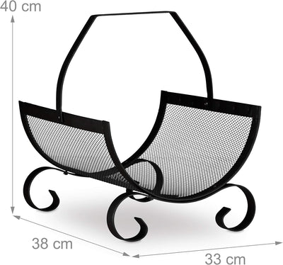 Relaxdays Kaminholzkorb schwarz, Brennholzkorb gross, Holzwiege Kamin, Feuerholzkorb Metall, HxBxT 4