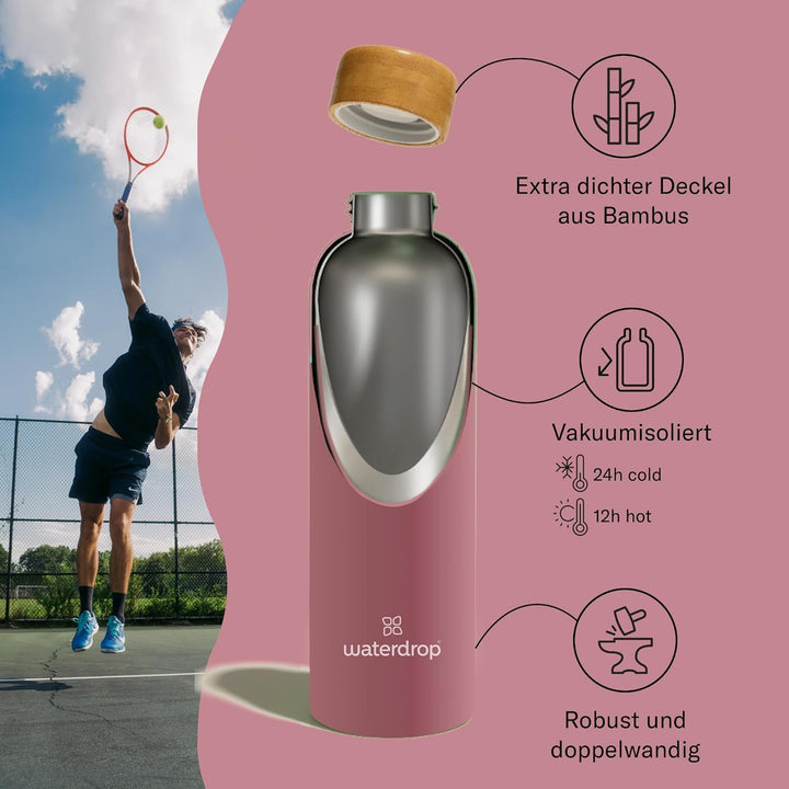 waterdrop® Edelstahl Trinkflasche 600ml - auslaufsichere Trinkflasche Kohlensäure geeignet & BPA fre