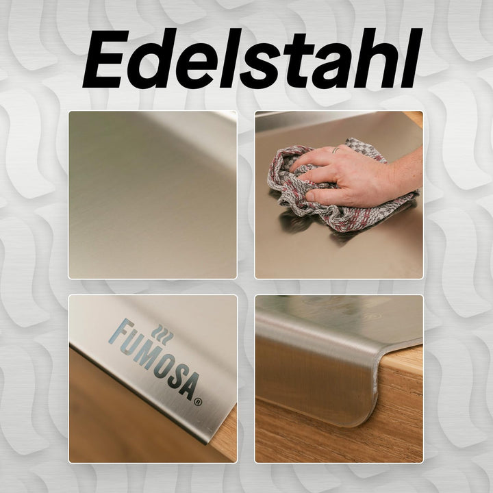 FUMOSA »IMPASTO« Edelstahl-Arbeitsplatte für Teig, inkl. Silikon-Antirutschmatte, 5 Grössen, Aufkant