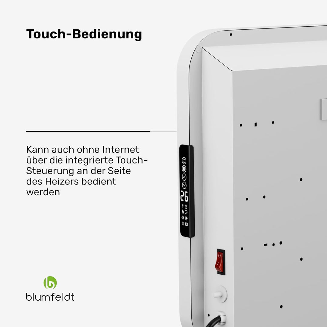 blumfeldt Infrarotheizung 2000 W – Wandmontage & Standgerät, Graphen-Heizelement, App & Touch-Steuer