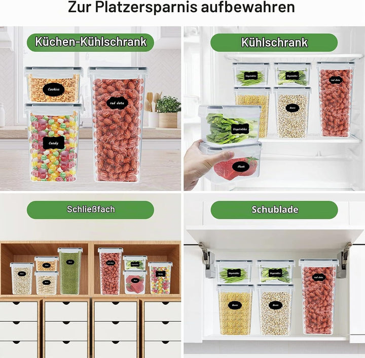 Baozun Vorratsdosen 8 Set, Aufbewahrungsbox Küche Organizer, Luftdicht Vorratsbehälter mit Deckel,Vo