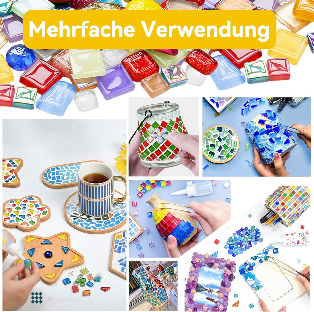 AiYoYo 650g Bunte Mosaiksteine Set Glitzernde Glasstücke für erwachsene DIY Polygonal Verschiedene M