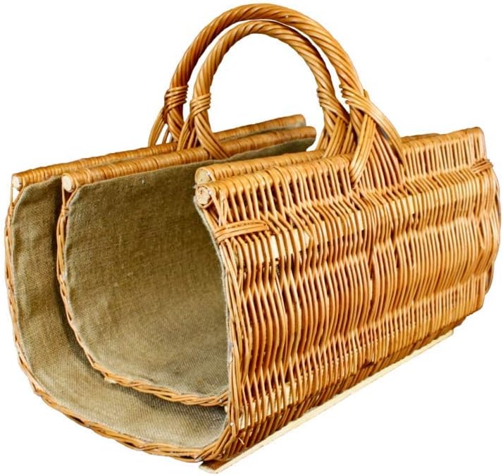 Weidenkorb Holzkorb Kaminkorb aus Naturweide - mit Jute vernäht (L) 60 x (B) 48 x (H) 35/48 cm