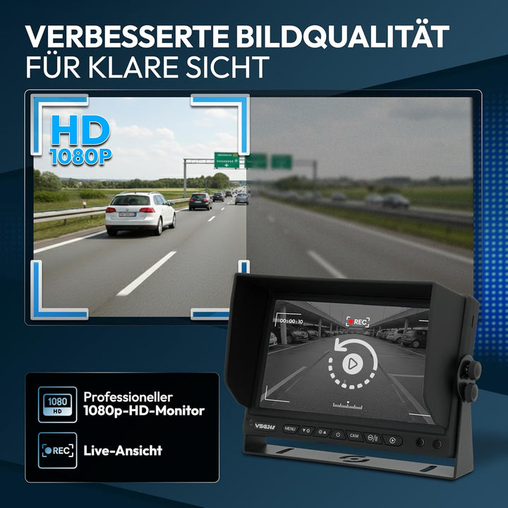 VSG24 Rückfahrkamera 7" HD Starter-Set inkl. Kamera, Monitor, Kabel - Wasserdicht Nachtsicht 12V-24V