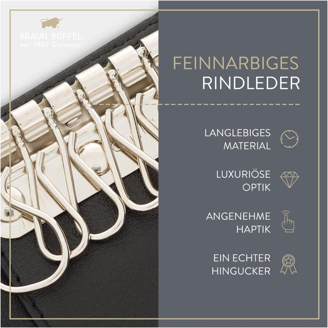 BRAUN BÜFFEL Schlüsseletui aus echtem Leder Golf 2.0 - Schlüsseltasche mit Druckknopf und Reissversc