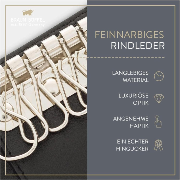 BRAUN BÜFFEL Schlüsseletui aus echtem Leder Golf 2.0 - Schlüsseltasche mit Druckknopf und Reissversc