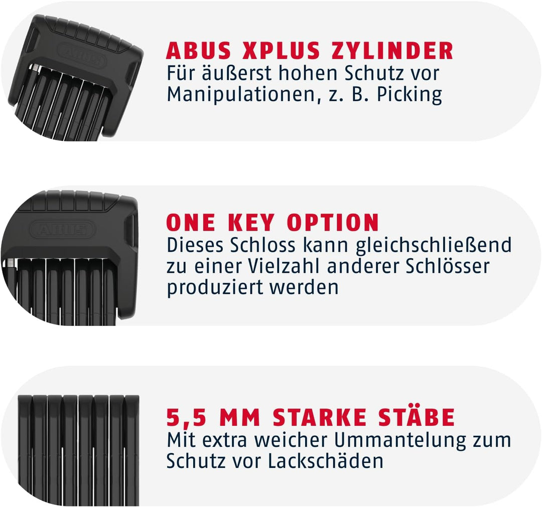 ABUS Faltschloss Bordo Granit 6500K mit SH-Schlosshalter - Fahrradschloss mit XPlus Zylinder für hoh