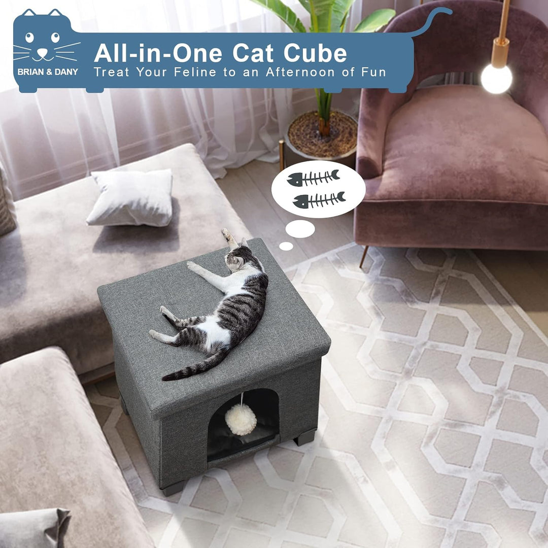 BRIAN & DANY Faltbare Katzenhöhle Grosse Katzen, Katzenhaus mit Kratzbrett und Spielball, Katzen Höh