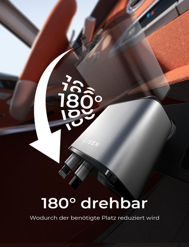 LISEN 69W Einziehbares Zigarettenanzünder USB C Schnellladegerät Ladegerät Auto Retractable ladekabe