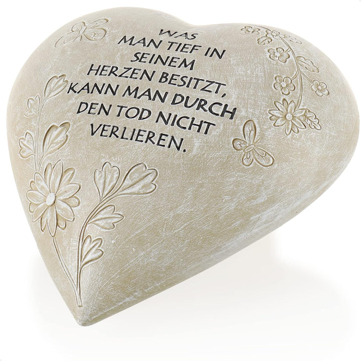 com-four® Grab-Dekoration in Herz-Form - wetterfester Grabschmuck mit Schmetterlingen - Gedenkstein