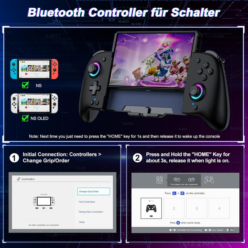Elegamefy Switch Pro Controller, Handheld Switch Controller mit Turbo/1000mAh/6-Achsen-Gyro/Vibratio