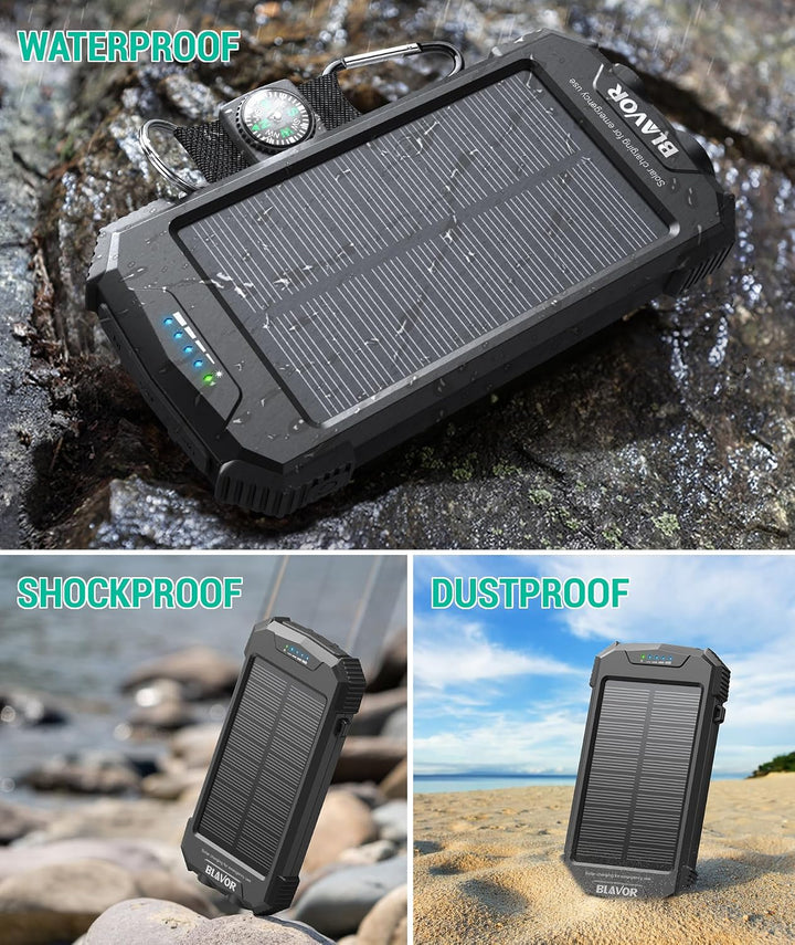 BLAVOR Solar Powerbank Solarladegerät 10000mAh, PD 20W Schnelles Laden tragbare USB C Powerbank mit