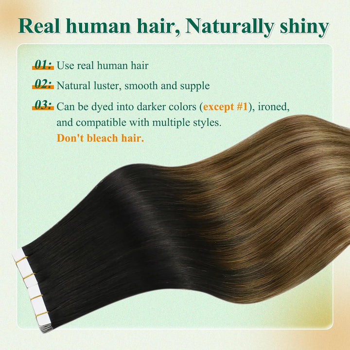 Easyouth Remy Echthaar Tape Extensions Tape in Skin Weft Extension Farbe Off Black Mix Mittelbraun u