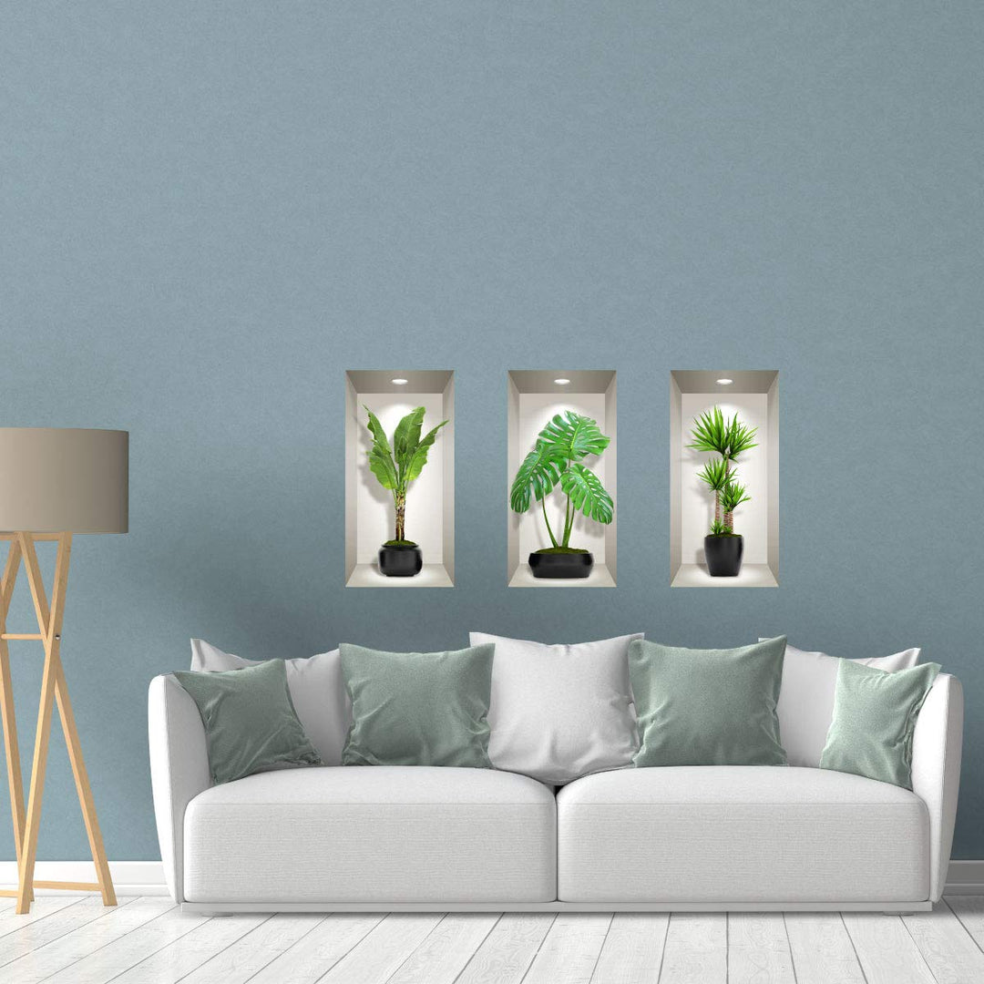 Ambiance Sticker 3D Pflanze Wandkunst, Vinyl abnehmbare Wandaufkleber, DIY Wandbild für Wohnzimmer 6