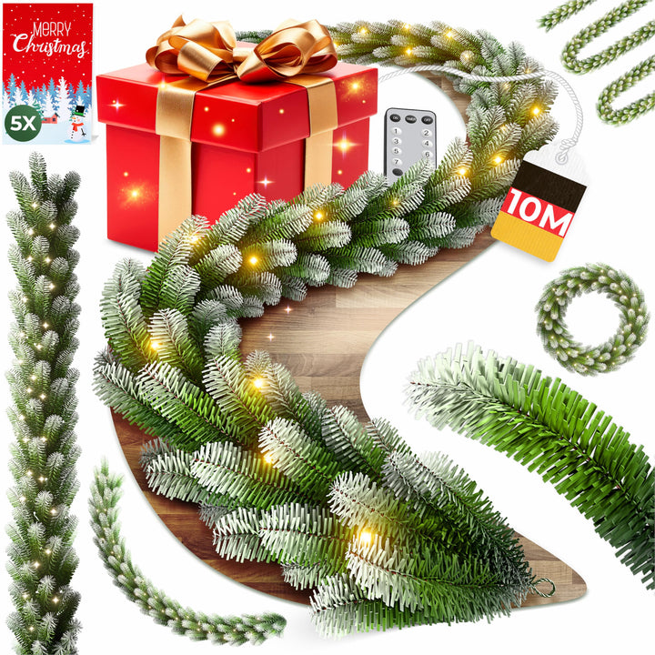 KESSER® Weihnachtsgirlande 10m mit Beleuchtung 200 LEDs - Timer - LED Kette 8 Leuchtmodi - Weihnacht