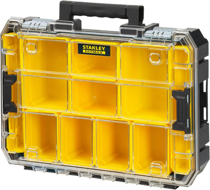 Stanley FatMax Organizer (stapelbare Werkzeugbox, mit transparentem Deckel, mit 10 Sortiereinsätzen