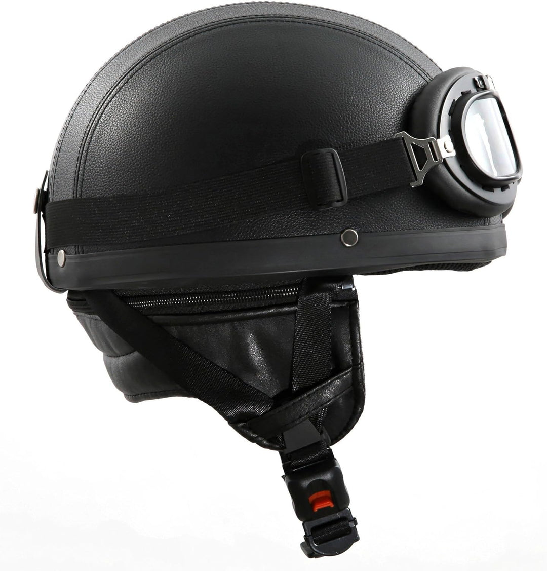 ATO-Moto Oldtimer Motorradhelm + Brille mit Leder bezogen Grösse: M 57/58cm