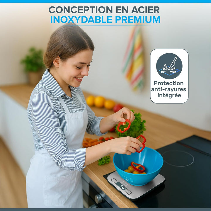 Küchenwaage mit Hülle | Präzisionselektronik 1g Edelstahl 5kg | Tara-Funktion | Hintergrundbeleuchte