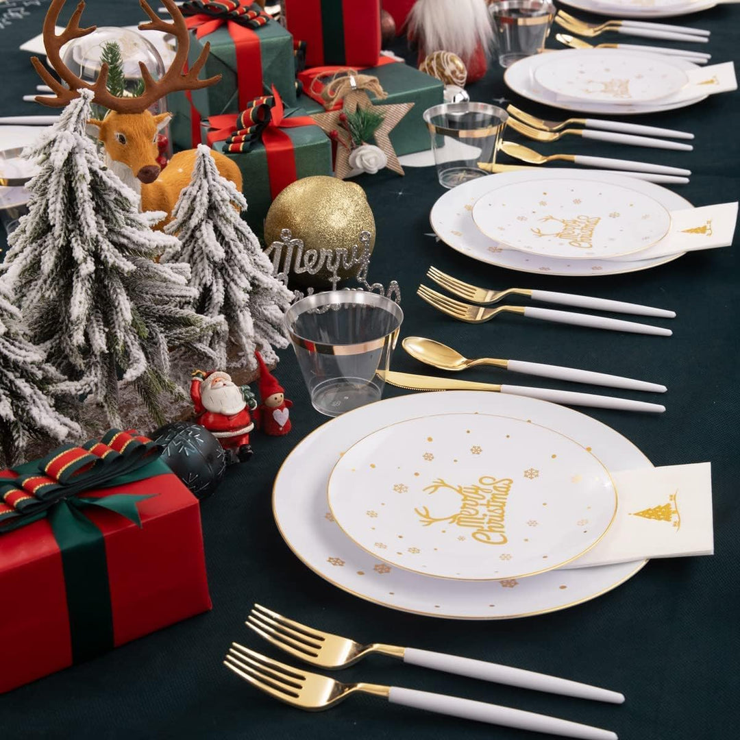 KAHEIGN 175Pcs Mehrweg Weihnachtsgeschirr Set für 25 Personen, Wiederverwendbares Weihnachten Geschi