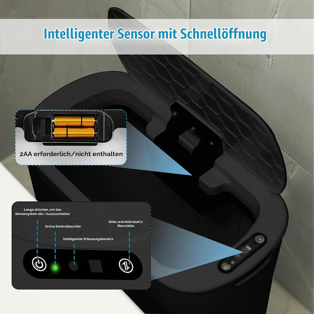 LIROPAU Abfalleimer für Badezimmer, 25 l, automatischer Kücheneimer mit Deckel, wasserdicht, elektri