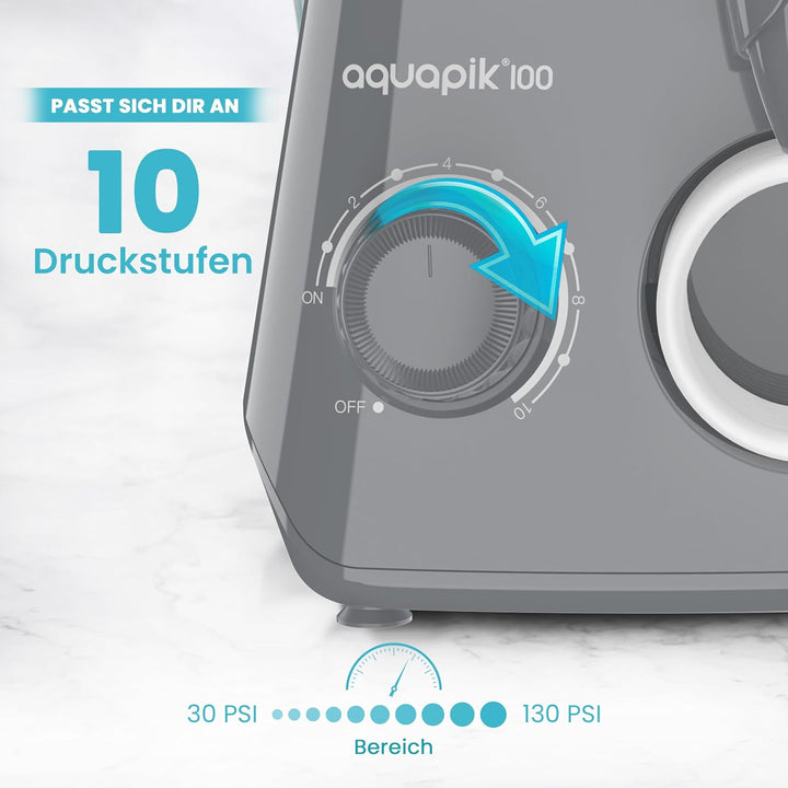 Aquapik® 100 professionelle Munddusche | Plaqueentferner + von Zahnärzten empfohlen | 8 Düsen, 10 Dr