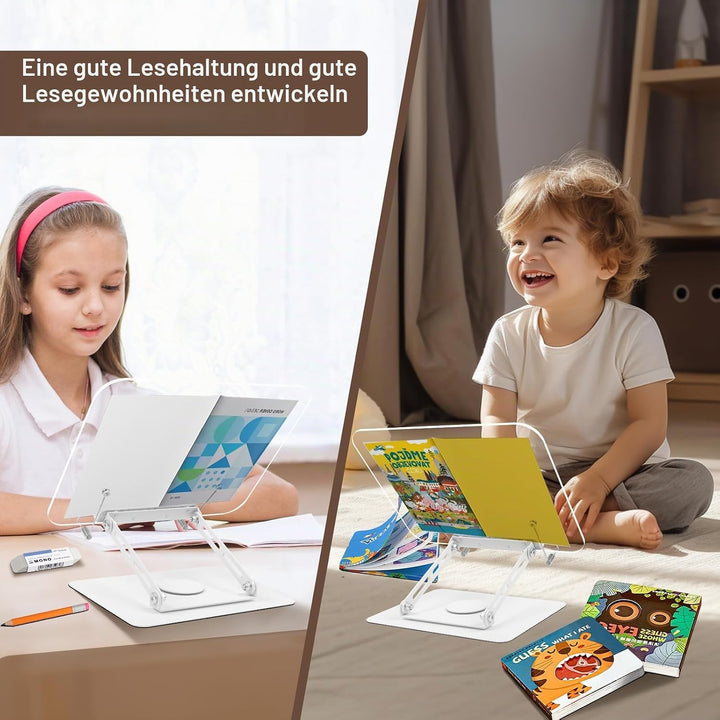 Foyucool Acryl Buchständer zum Lesen, Faltbarer Kochbuchständer, Höhenverstellbarer, 360° drehbarer