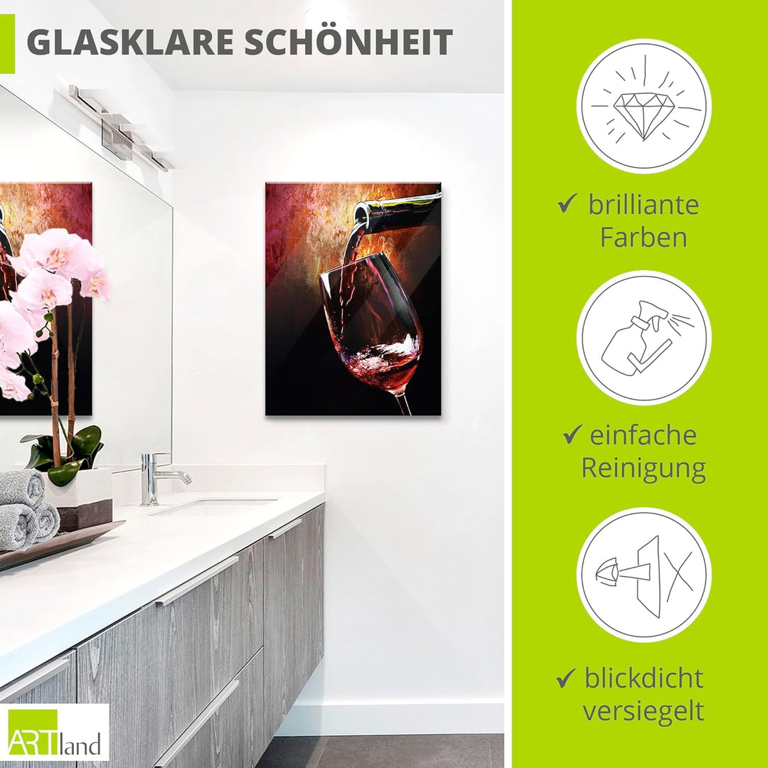 ARTland Glasbilder Wandbild Glas Bild einteilig 60x80 cm Hochformat Rotwein Lounge Bar Restaurant It