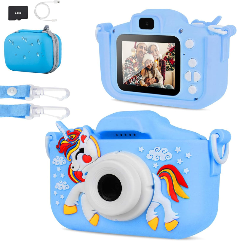 Kinderkamera mit Tragetasche - 32GB SD Kart Geschenke für 3-12 Jahre Jungen und mädchen 1080P HD Sel