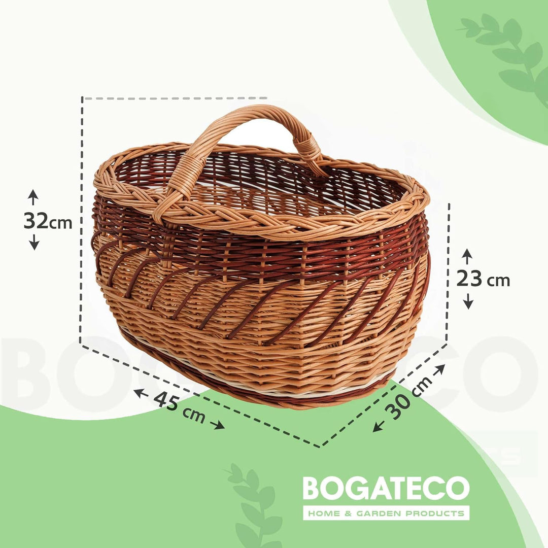 BOGATECO natürlicher Weidenkorb mit Griff| Grosser Einkaufskorb 45X30X23| Handgewebt, in vier Farben