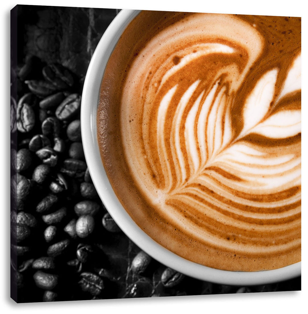 Pixxprint Edler Kaffee mit Schaumverzierung als Leinwandbild/Grösse: 70x70 cm/Wandbild/Kunstdruck/fe