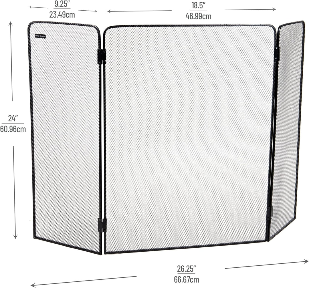 Mind Reader FIRESCREEN-BLK 3-Panel Fireplace Screen Door, Hinged, Portable, Indoor/Outdoor, 26.25" L
