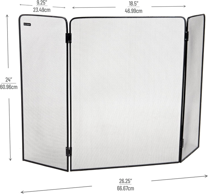 Mind Reader FIRESCREEN-BLK 3-Panel Fireplace Screen Door, Hinged, Portable, Indoor/Outdoor, 26.25" L