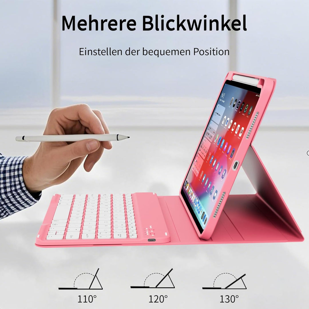 Hülle mit Tastatur für iPad A16 11 Generation 2025/10 Generation 2022 (11/10.9 Zoll) 7 Farben Beleuc