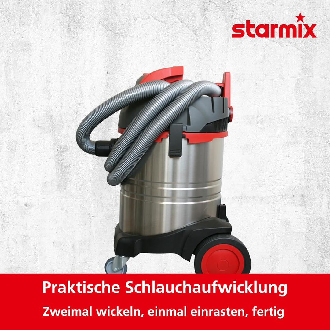 starmix uClean LD-1435 PZ - Nass-/Trockensauger 1400 W, 35 L, Edelstahl Behälter, stabiles Fahrgeste