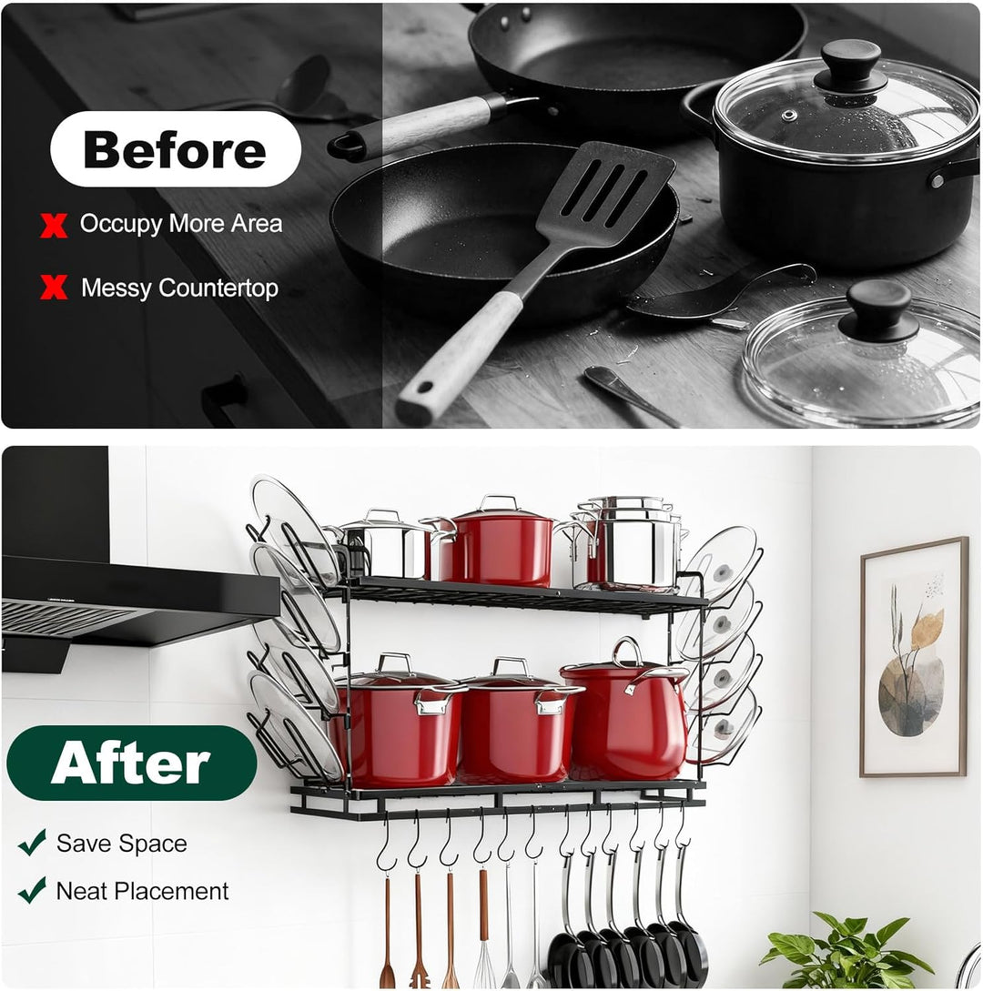 Housolution Topf Organizer Wand, 57-77cm Länge Erweiterbare, 3-Stufig Höhe Verstellbare, Robuster Pf
